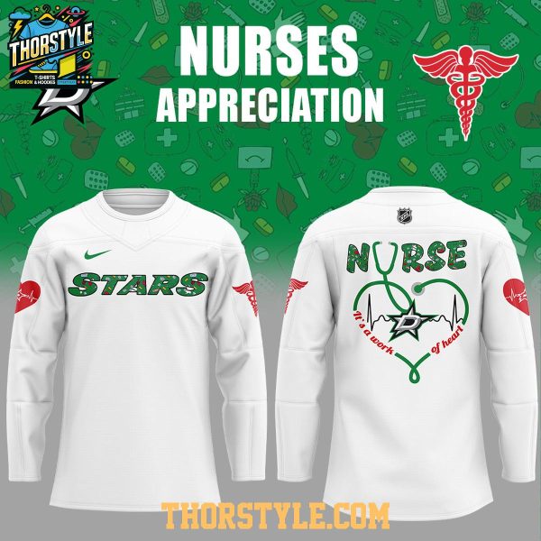 Dallas Stars Nurses Appreciation Work Of Heart 2025 Hockey Jersey