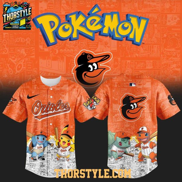 Baltimore Orioles 2025 Pokémon Pikachu Bulbasaur Charmander Squirtle Baseball Jersey