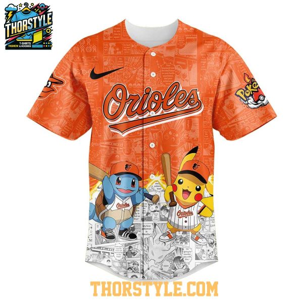 Baltimore Orioles 2025 Pokémon Pikachu Bulbasaur Charmander Squirtle Baseball Jersey