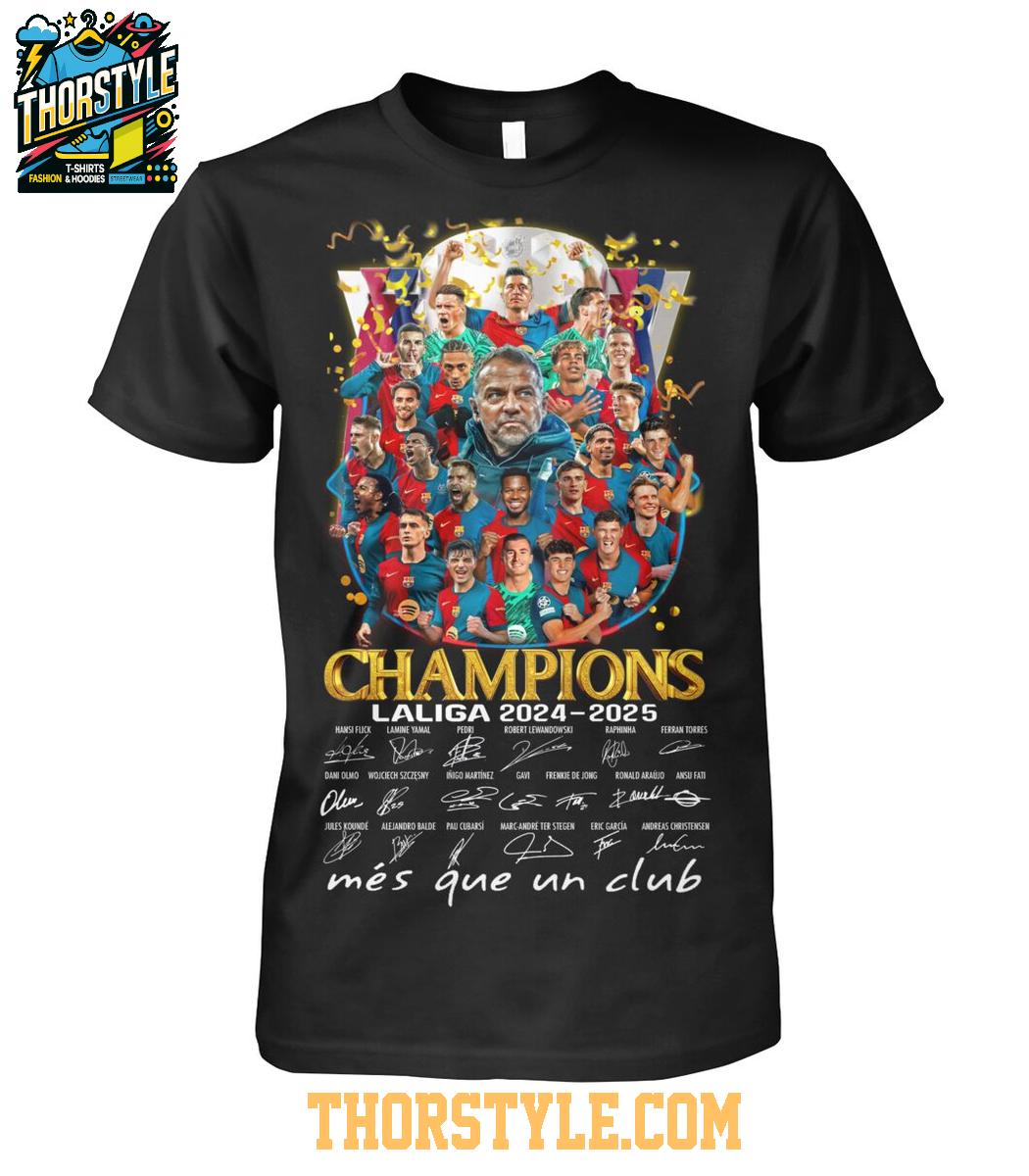 Barcelona Champions La Liga 2024-2025 Celebrating Time T-Shirt Barcelona Champions La Liga 2024-2025 Celebrating Time T-Shirt