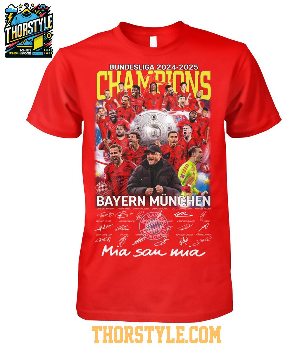 Bayern Munchen Bundesliga 2024-2025 Mia San Mia Champions T-Shirt Bayern Munchen Bundesliga 2024-2025 Mia San Mia Champions T-Shirt