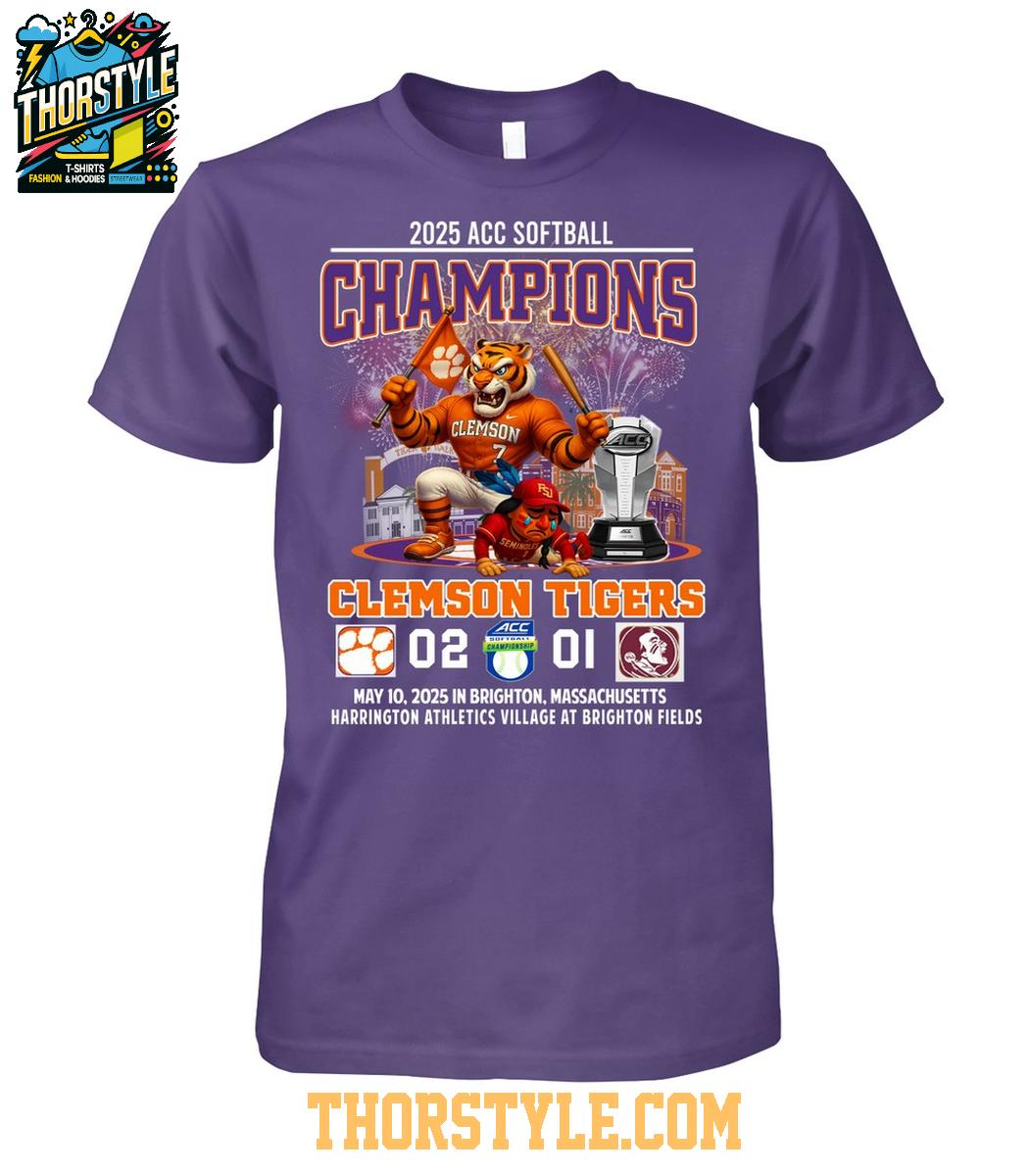 Clemson Tigers 2025 ACC Softball Champions Beat Seminoles T-Shirt Clemson Tigers 2025 ACC Softball Champions Beat Seminoles T-Shirt