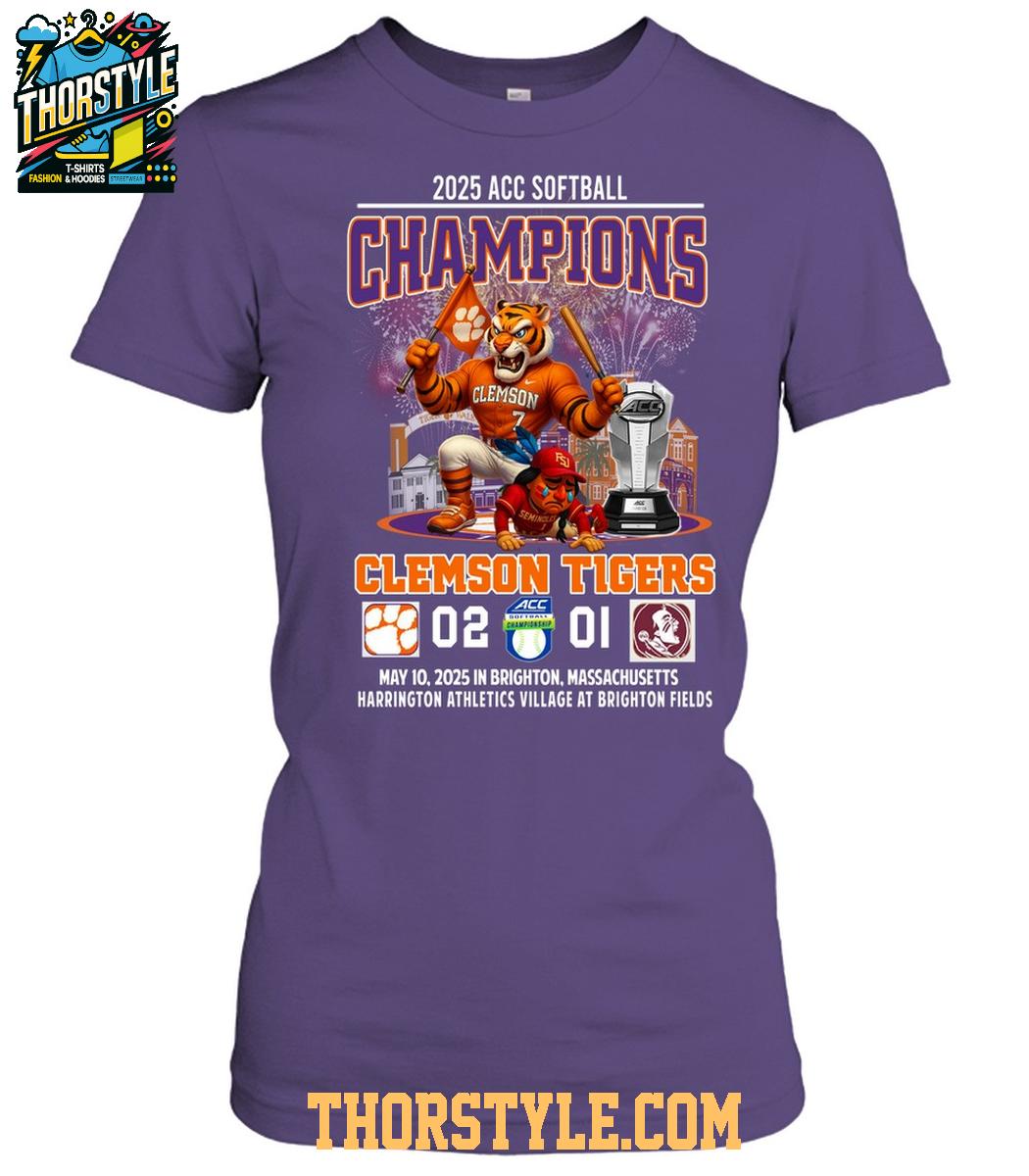 Clemson Tigers 2025 ACC Softball Champions Beat Seminoles T-Shirt Clemson Tigers 2025 ACC Softball Champions Beat Seminoles T-Shirt