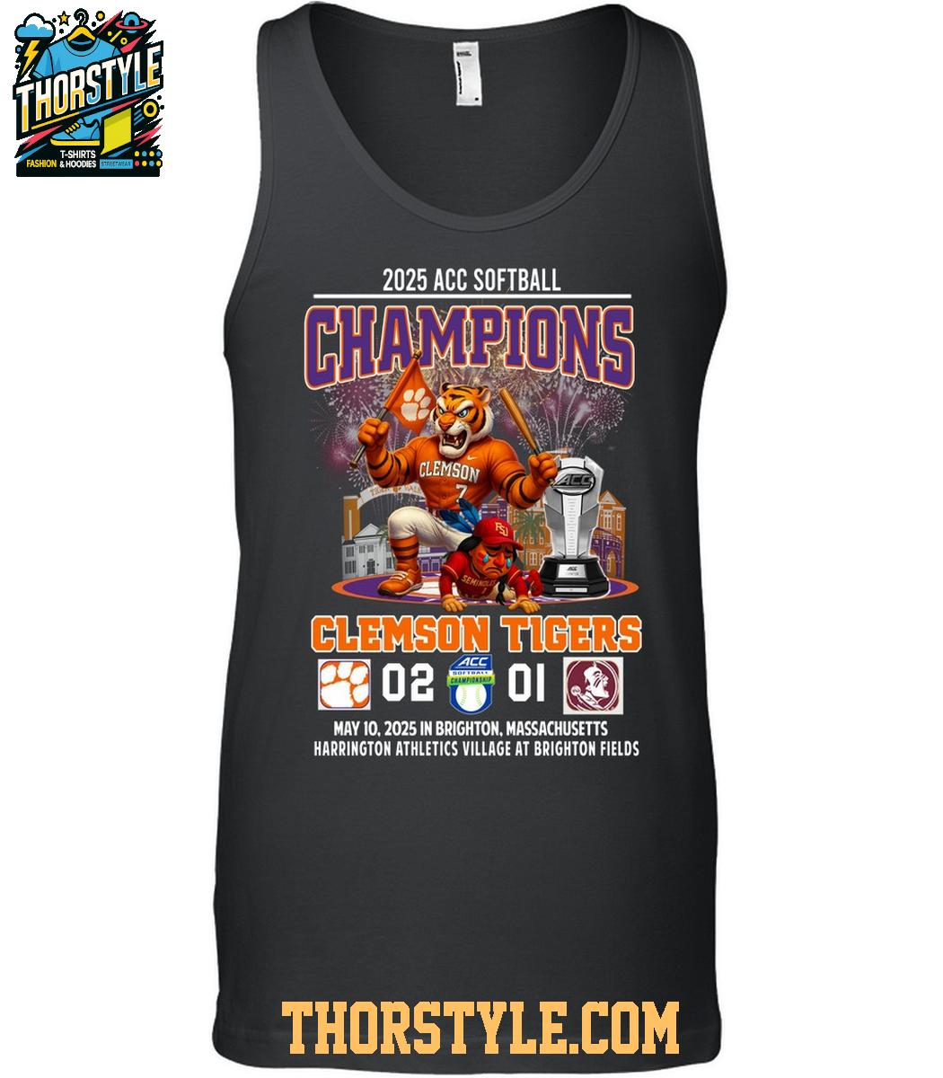 Clemson Tigers 2025 ACC Softball Champions Beat Seminoles T-Shirt Clemson Tigers 2025 ACC Softball Champions Beat Seminoles T-Shirt