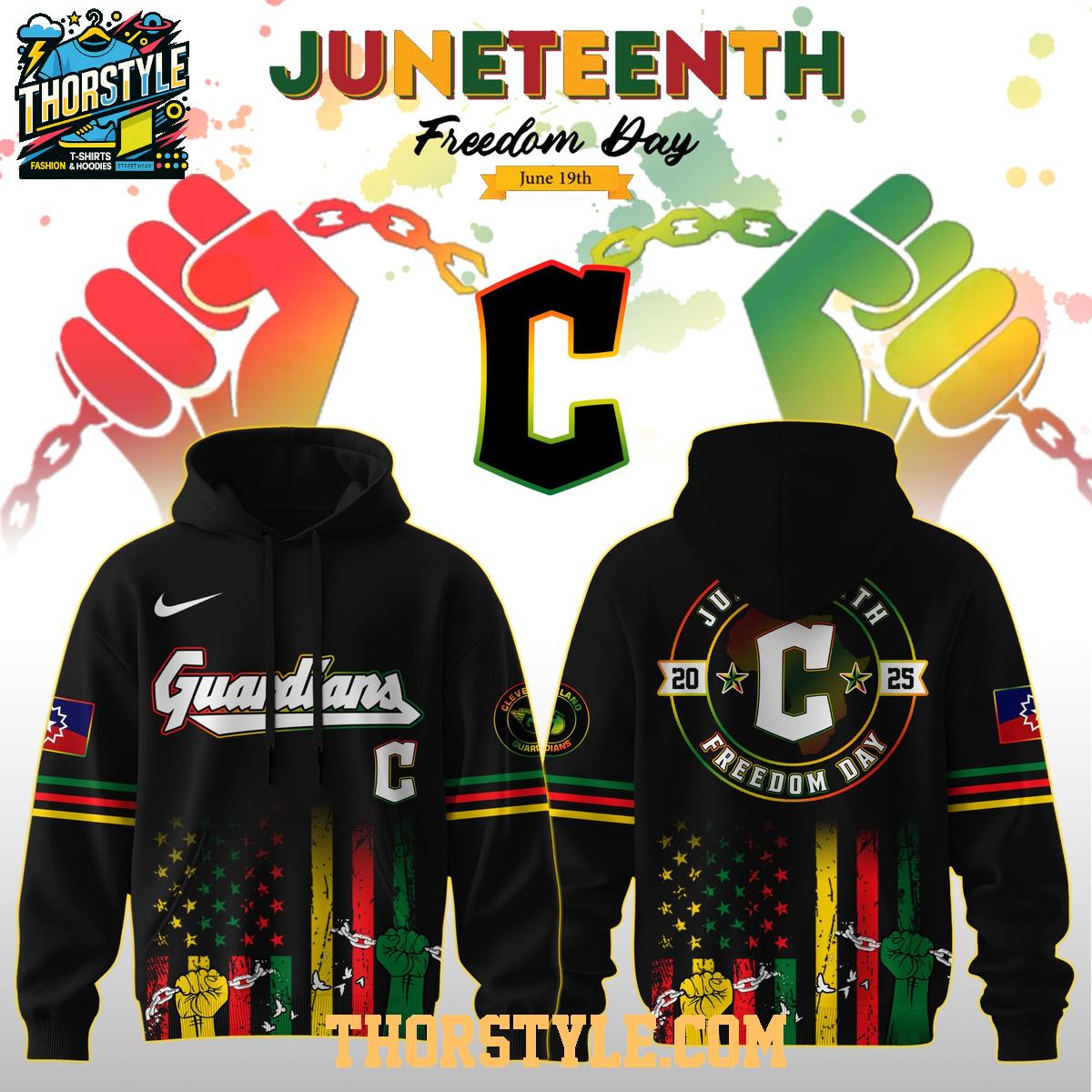 Cleveland Guardians Celebrating Juneteenth Freedom Day 2025 Hoodie T-Shirt Cleveland Guardians Celebrating Juneteenth Freedom Day 2025 Hoodie T-Shirt