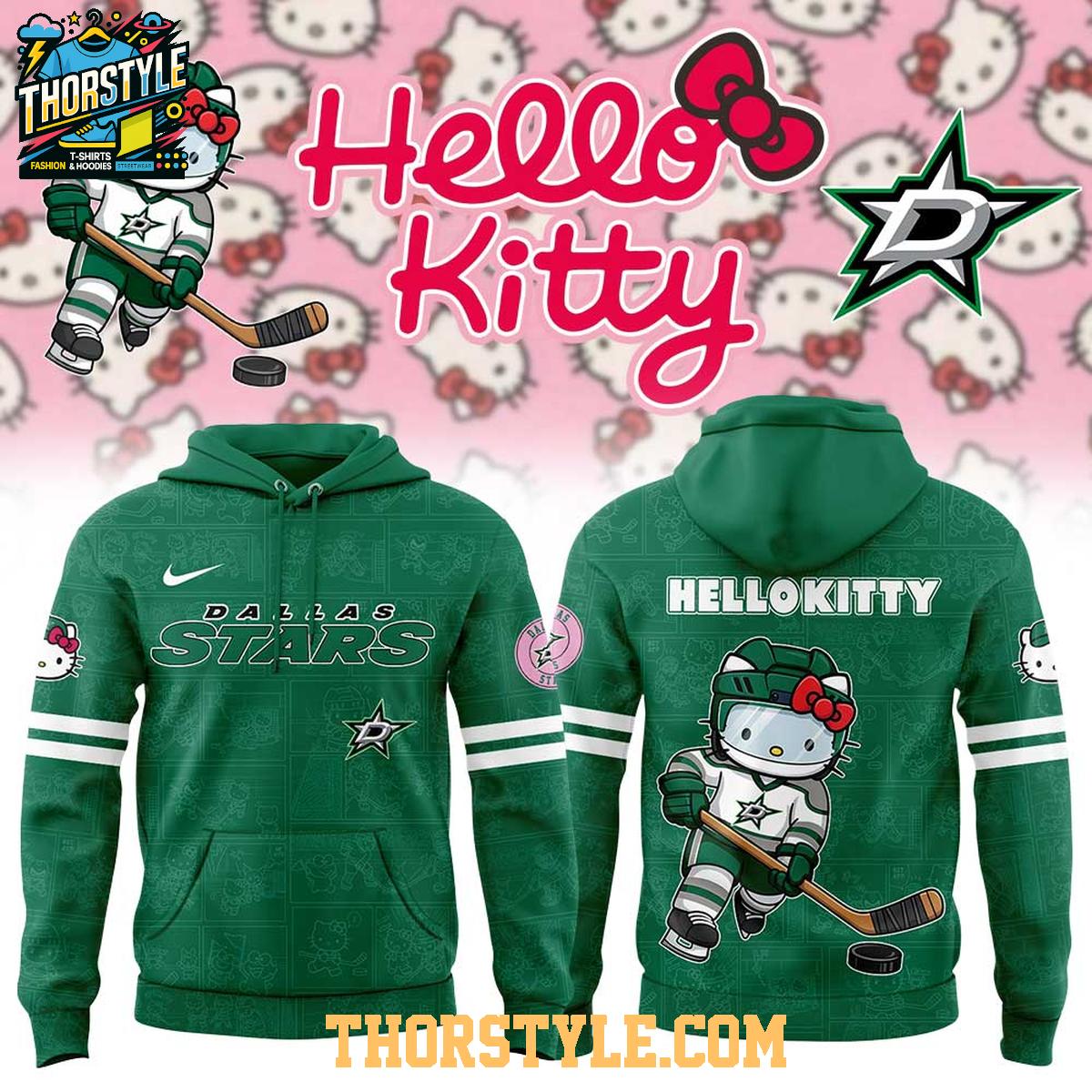 Dallas Stars Hello Kitty 2025 Celebrating 50th Anniversary Hoodie T-Shirt Dallas Stars Hello Kitty 2025 Celebrating 50th Anniversary Hoodie T-Shirt
