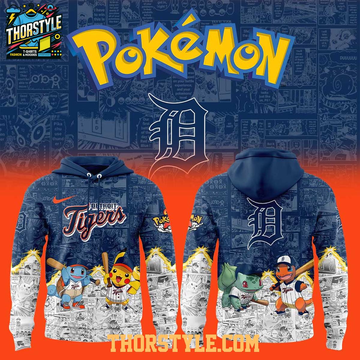 Detroit Tigers 2025 Pokémon Pikachu Bulbasaur Charmander Squirtle Hoodie T-Shirt Detroit Tigers 2025 Pokémon Pikachu Bulbasaur Charmander Squirtle Hoodie T-Shirt