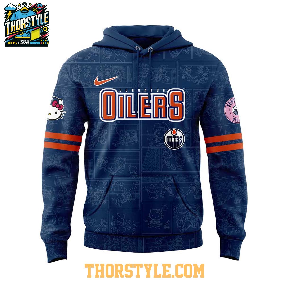 Edmonton Oilers Hello Kitty 2025 Celebrating 50th Anniversary Hoodie T-Shirt Edmonton Oilers Hello Kitty 2025 Celebrating 50th Anniversary Hoodie T-Shirt