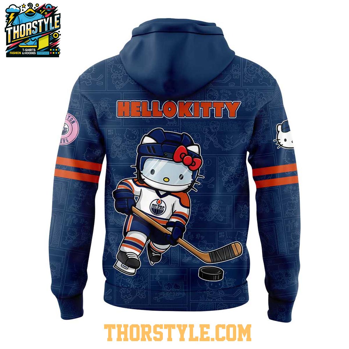Edmonton Oilers Hello Kitty 2025 Celebrating 50th Anniversary Hoodie T-Shirt Edmonton Oilers Hello Kitty 2025 Celebrating 50th Anniversary Hoodie T-Shirt