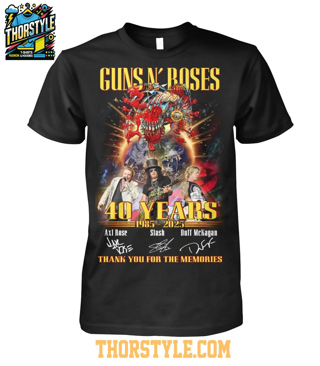 Gun N' Roses 40 Years 1985-2025 Thank You For The Memories Tshirt Gun N' Roses 40 Years 1985-2025 Thank You For The Memories Tshirt