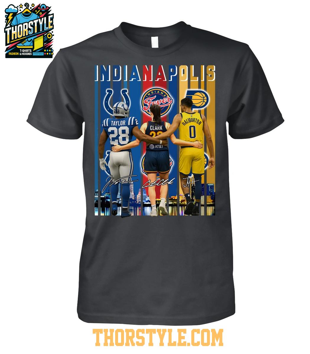 Indianapolis Colts Taylor Indiana Fever Clark Indiana Pacers Haliburton 2025 T-Shirt Indianapolis Colts Taylor Indiana Fever Clark Indiana Pacers Haliburton 2025 T-Shirt
