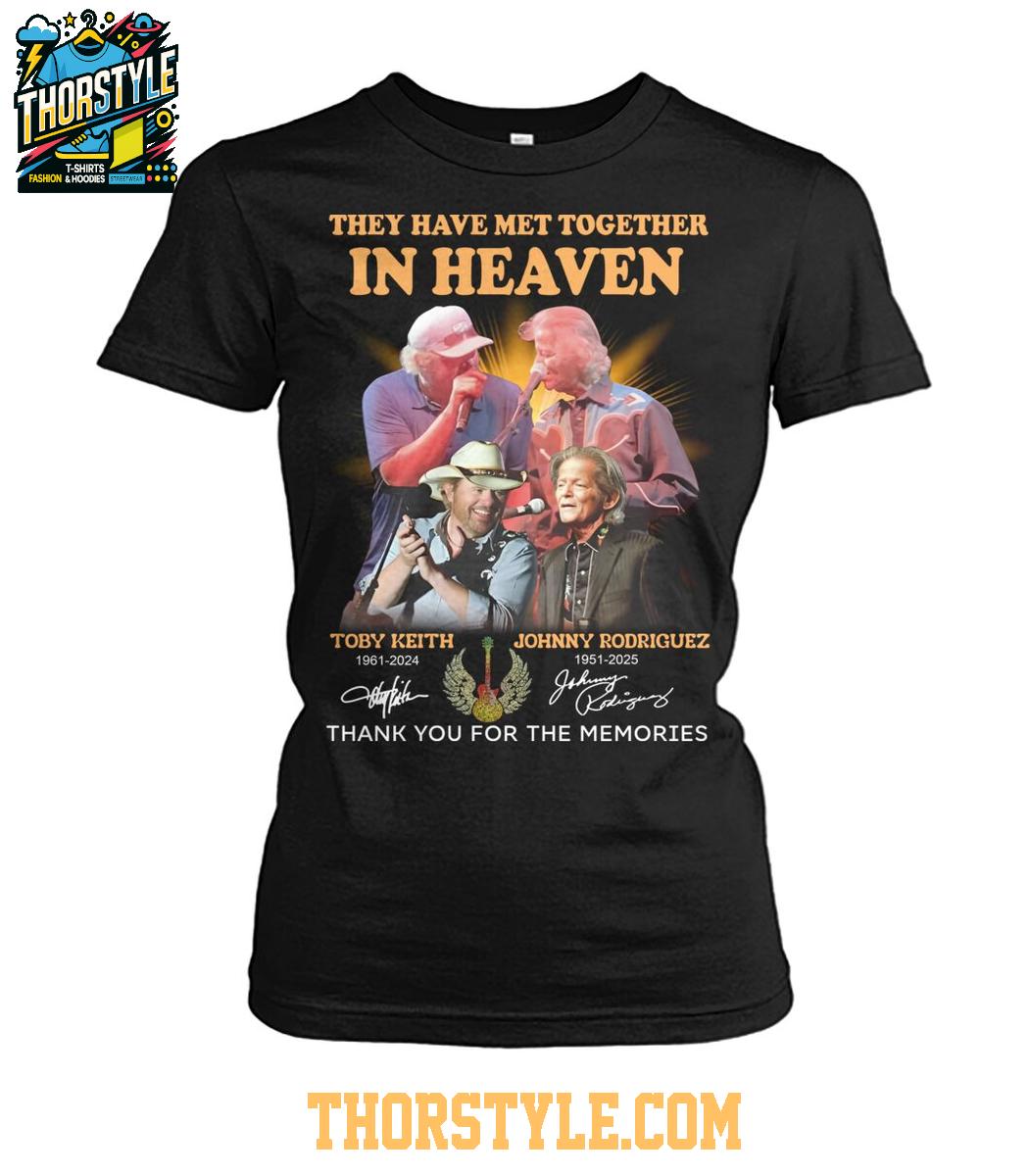 Johnny Rodriguez 1951-2025 Toby Leith 1961 They Have Met In Heaven T-Shirt Johnny Rodriguez 1951-2025 Toby Leith 1961 They Have Met In Heaven T-Shirt