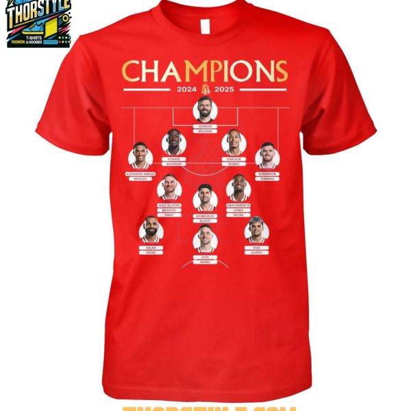 Liverpool Celebrating 2024-2025 Premier League Champions Line Up T-Shirt