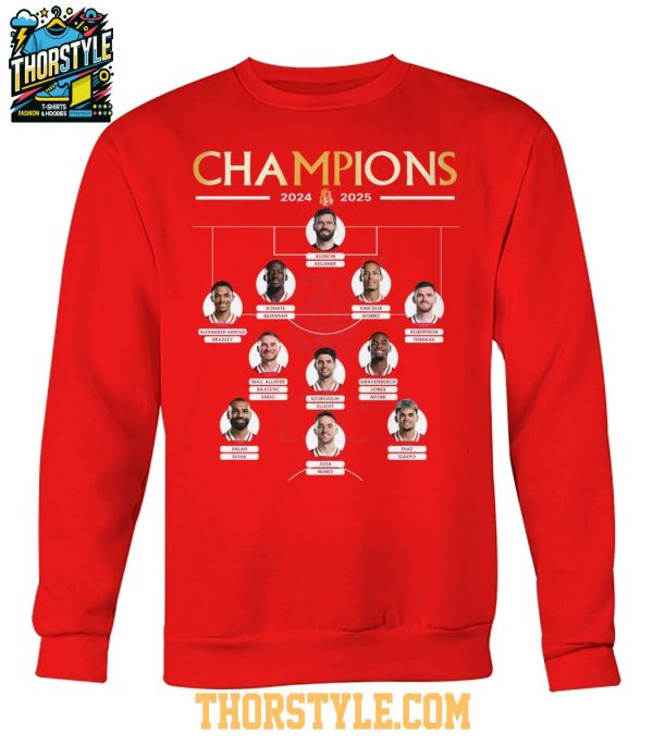 Liverpool Celebrating 2024-2025 Premier League Champions Line Up T-Shirt