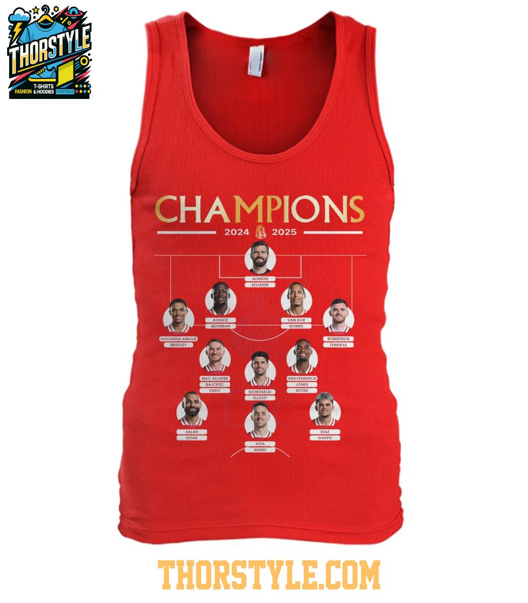 Liverpool Celebrating 2024-2025 Premier League Champions Line Up T-Shirt Liverpool Celebrating 2024-2025 Premier League Champions Line Up T-Shirt