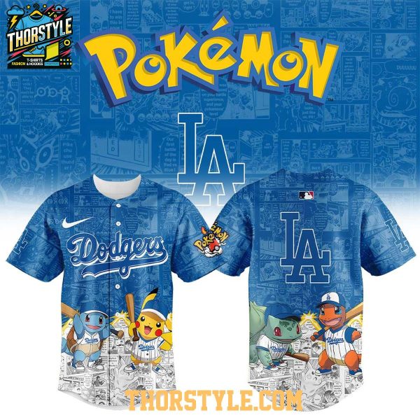 Los Angeles Dodgers 2025 Pokémon Pikachu Bulbasaur Charmander Squirtle Baseball Jersey