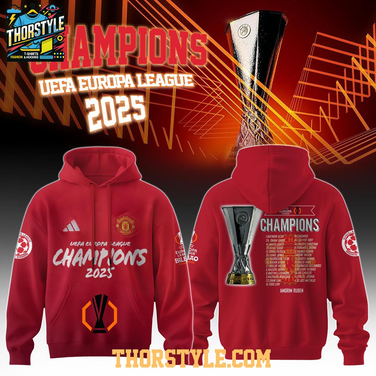 Manchester United Champions Europa League 2024-25 Red Devils Hoodie T-Shirt Manchester United Champions Europa League 2024-25 Red Devils Hoodie T-Shirt