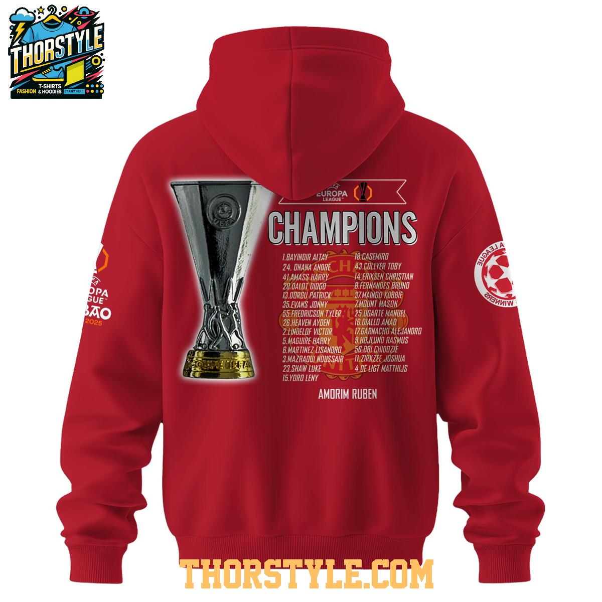 Manchester United Champions Europa League 2024-25 Red Devils Hoodie T-Shirt Manchester United Champions Europa League 2024-25 Red Devils Hoodie T-Shirt