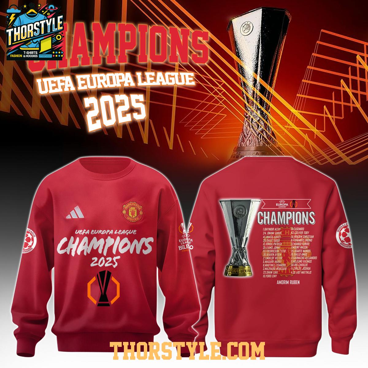 Manchester United Champions Europa League 2024-25 Red Devils Hoodie T-Shirt Manchester United Champions Europa League 2024-25 Red Devils Hoodie T-Shirt