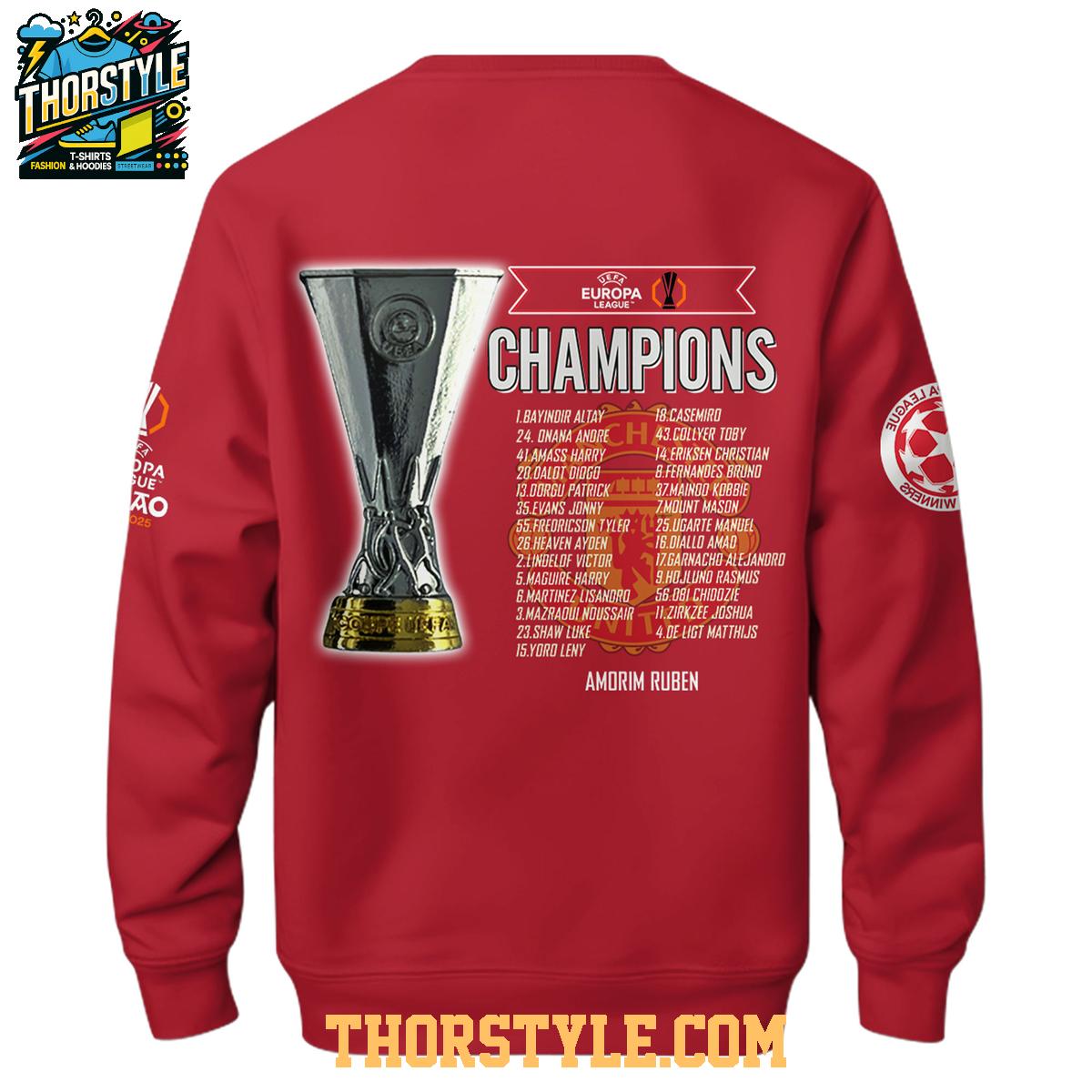 Manchester United Champions Europa League 2024-25 Red Devils Hoodie T-Shirt Manchester United Champions Europa League 2024-25 Red Devils Hoodie T-Shirt