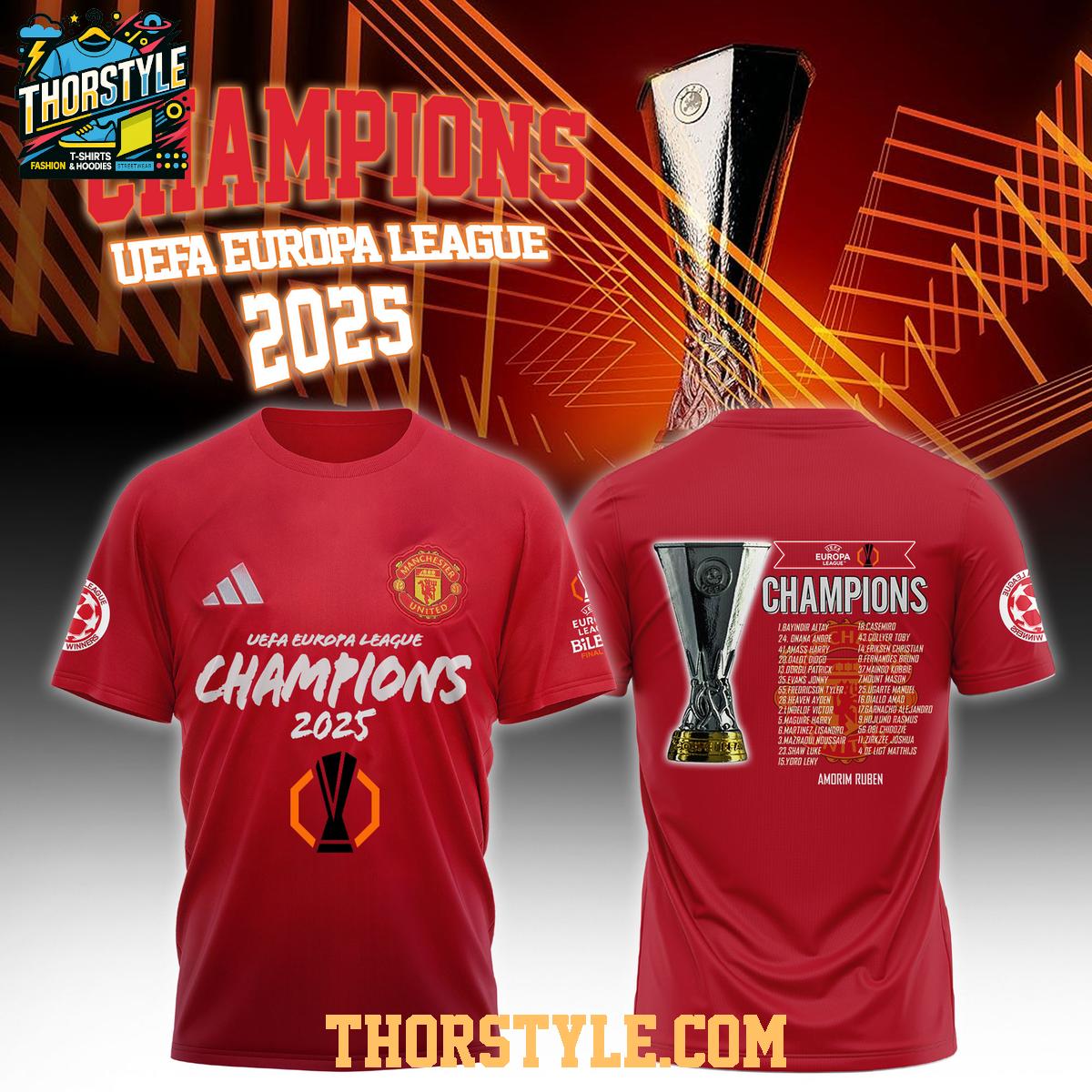 Manchester United Champions Europa League 2024-25 Red Devils Hoodie T-Shirt Manchester United Champions Europa League 2024-25 Red Devils Hoodie T-Shirt
