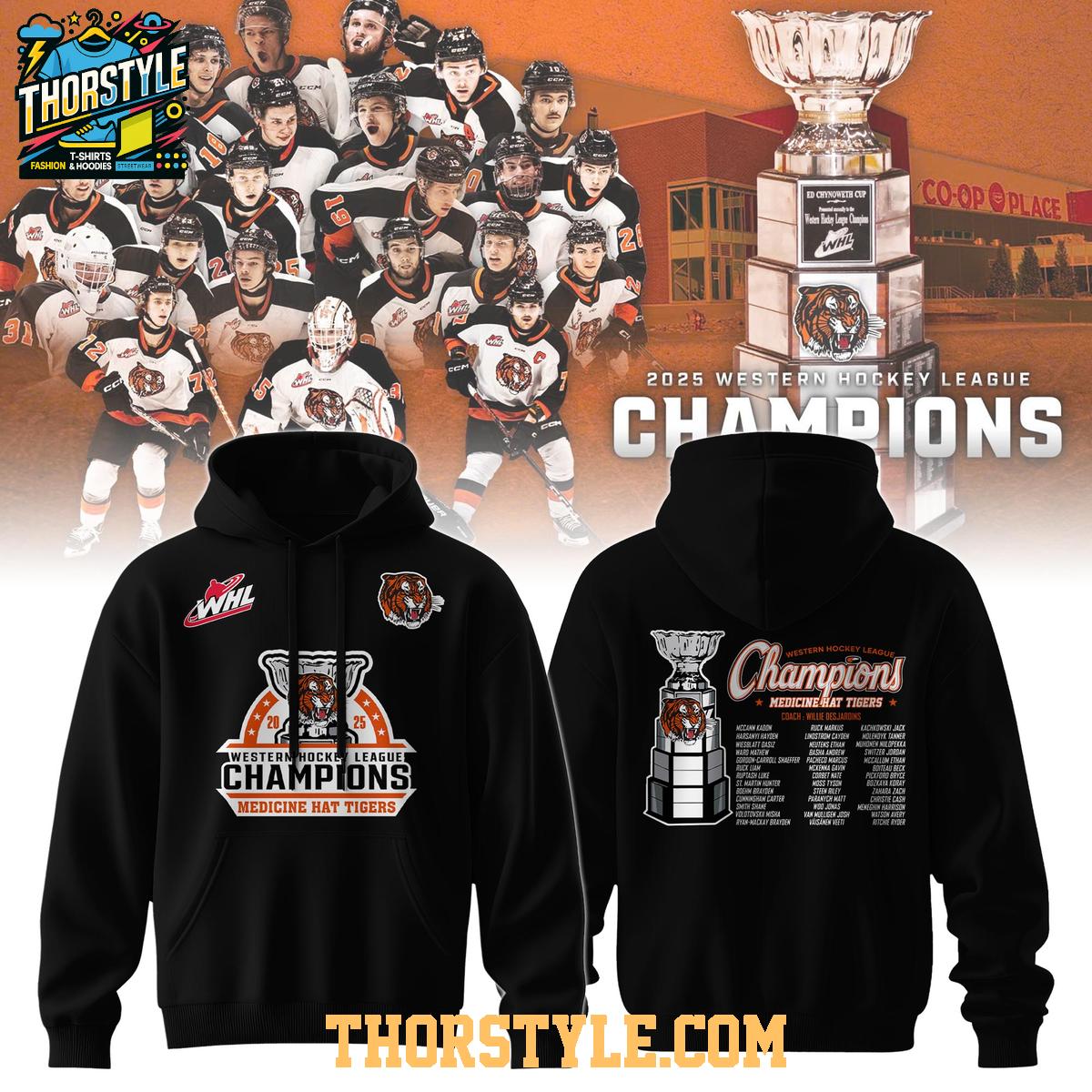 Medicine Hat Tigers Champions WHL 2025 Hockey Celebrating Hoodie T-Shirt Medicine Hat Tigers Champions WHL 2025 Hockey Celebrating Hoodie T-Shirt