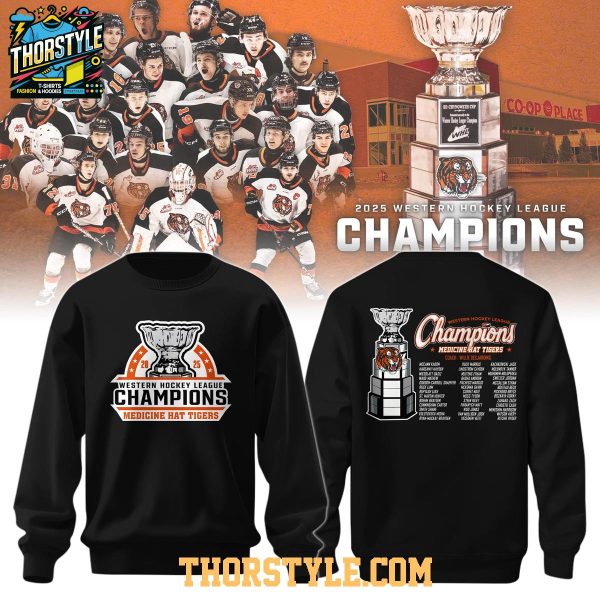 Medicine Hat Tigers Champions WHL 2025 Hockey Celebrating Hoodie T-Shirt