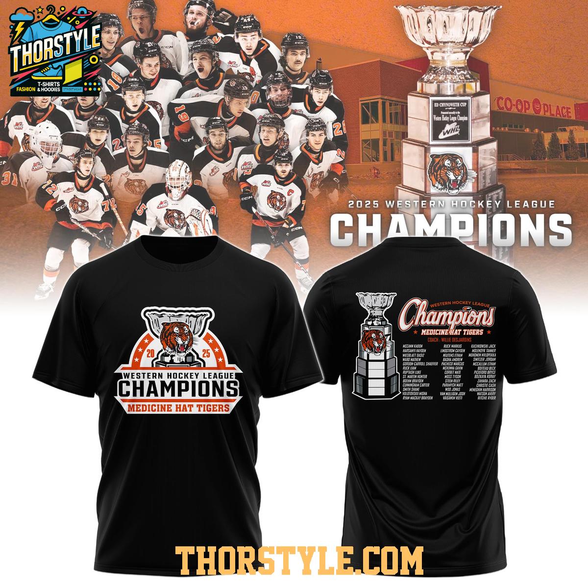 Medicine Hat Tigers Champions WHL 2025 Hockey Celebrating Hoodie T-Shirt Medicine Hat Tigers Champions WHL 2025 Hockey Celebrating Hoodie T-Shirt