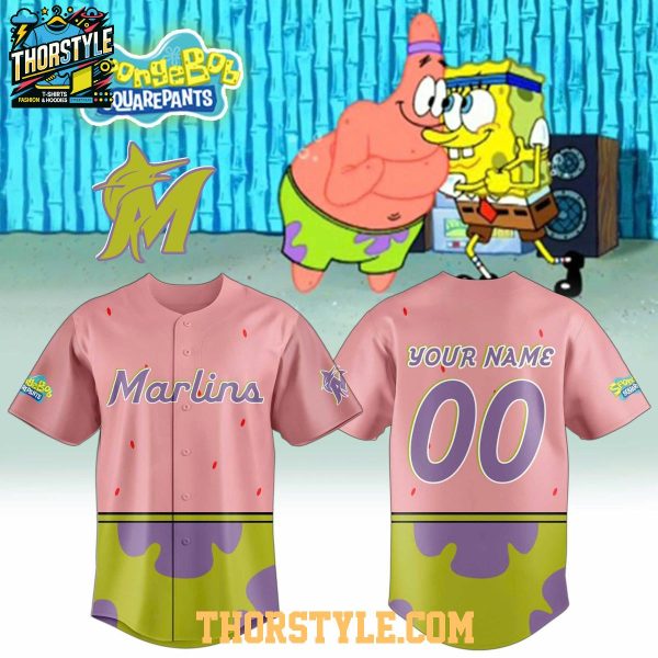 Miami Marlins 2025 SpongeBob Patrick Star Personalized Baseball Jersey