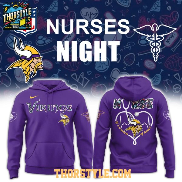 Minnesota Vikings Night Nurses Appreciation Work Of Heart 2025 Hoodie T-Shirt