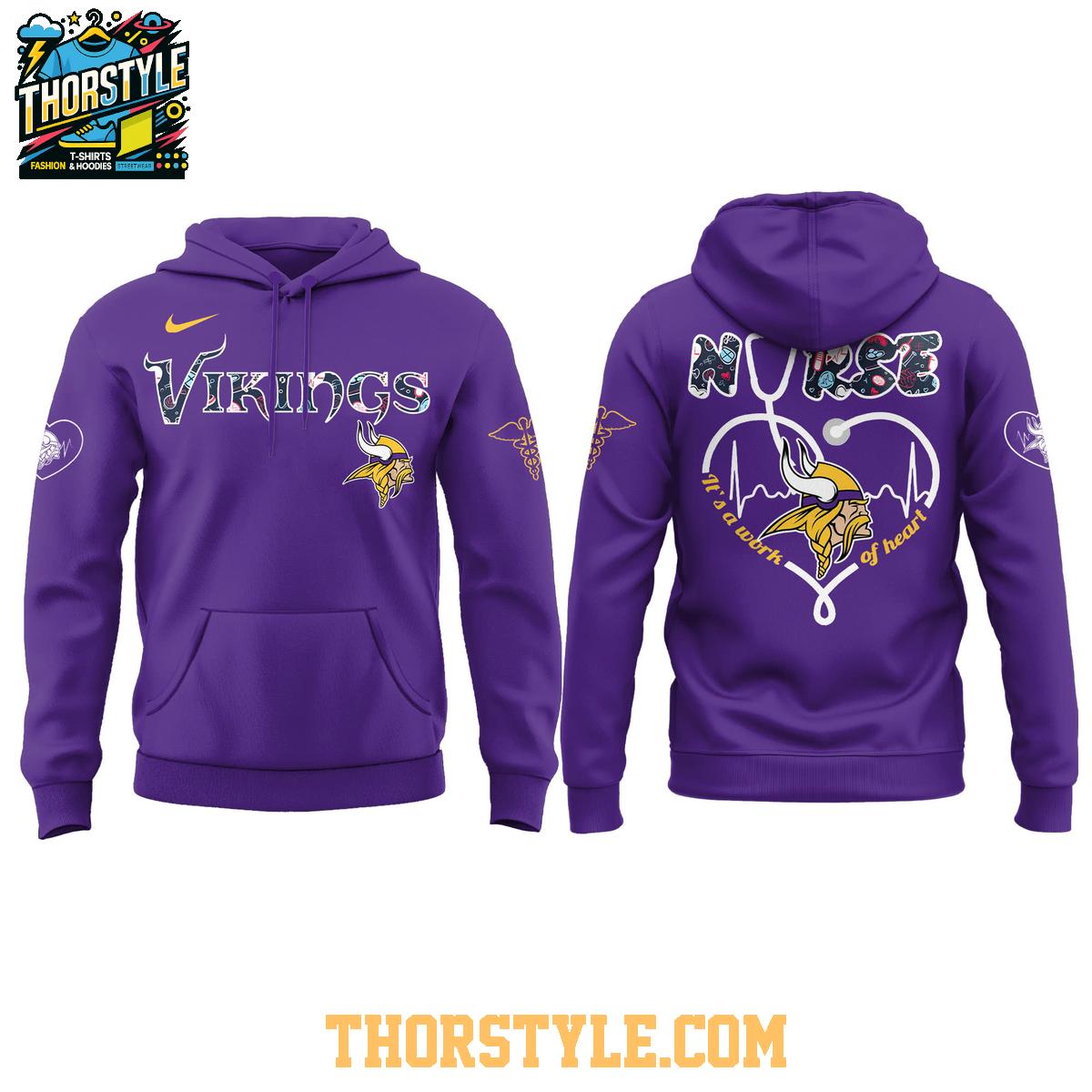 Minnesota Vikings Night Nurses Appreciation Work Of Heart 2025 Hoodie T-Shirt Minnesota Vikings Night Nurses Appreciation Work Of Heart 2025 Hoodie T-Shirt