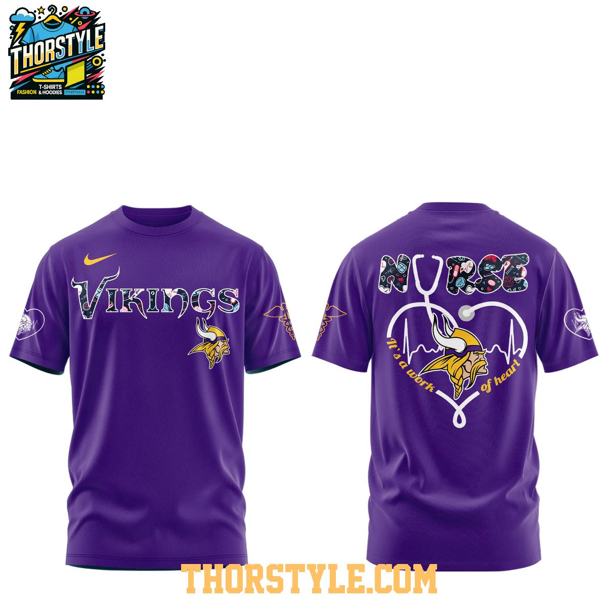 Minnesota Vikings Night Nurses Appreciation Work Of Heart 2025 Hoodie T-Shirt Minnesota Vikings Night Nurses Appreciation Work Of Heart 2025 Hoodie T-Shirt