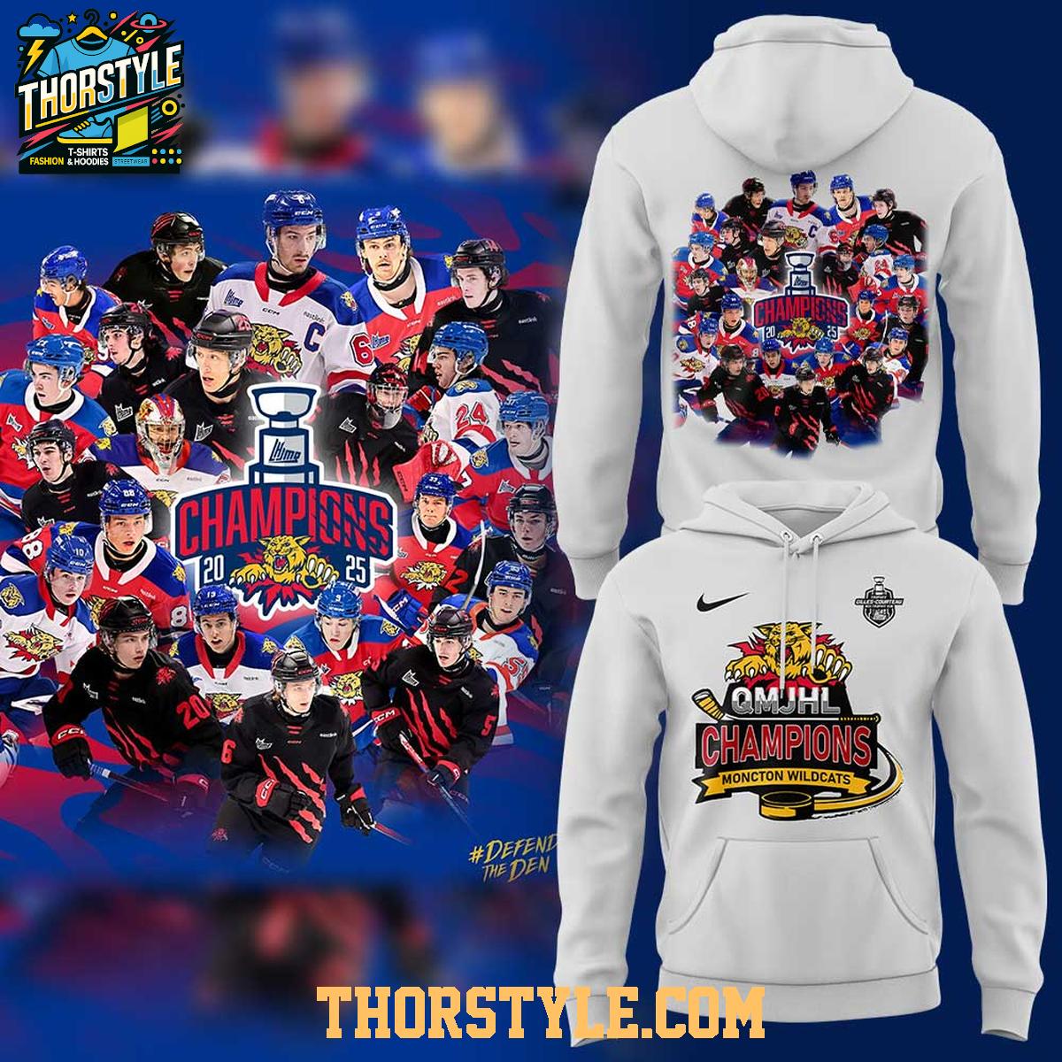 Moncton Wildcats QMJHL Champions 2025 Team Hoodie T-Shirt Moncton Wildcats QMJHL Champions 2025 Team Hoodie T-Shirt