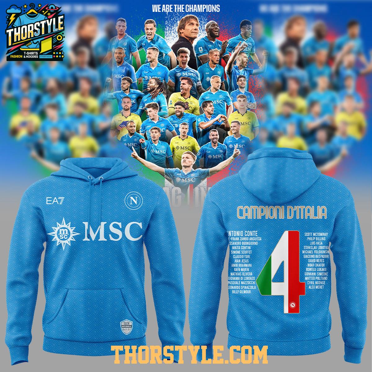 Napoli Campioni d’Italia Viva La Champions 2024-2025 Hoodie T-Shirt Napoli Campioni d’Italia Viva La Champions 2024-2025 Hoodie T-Shirt