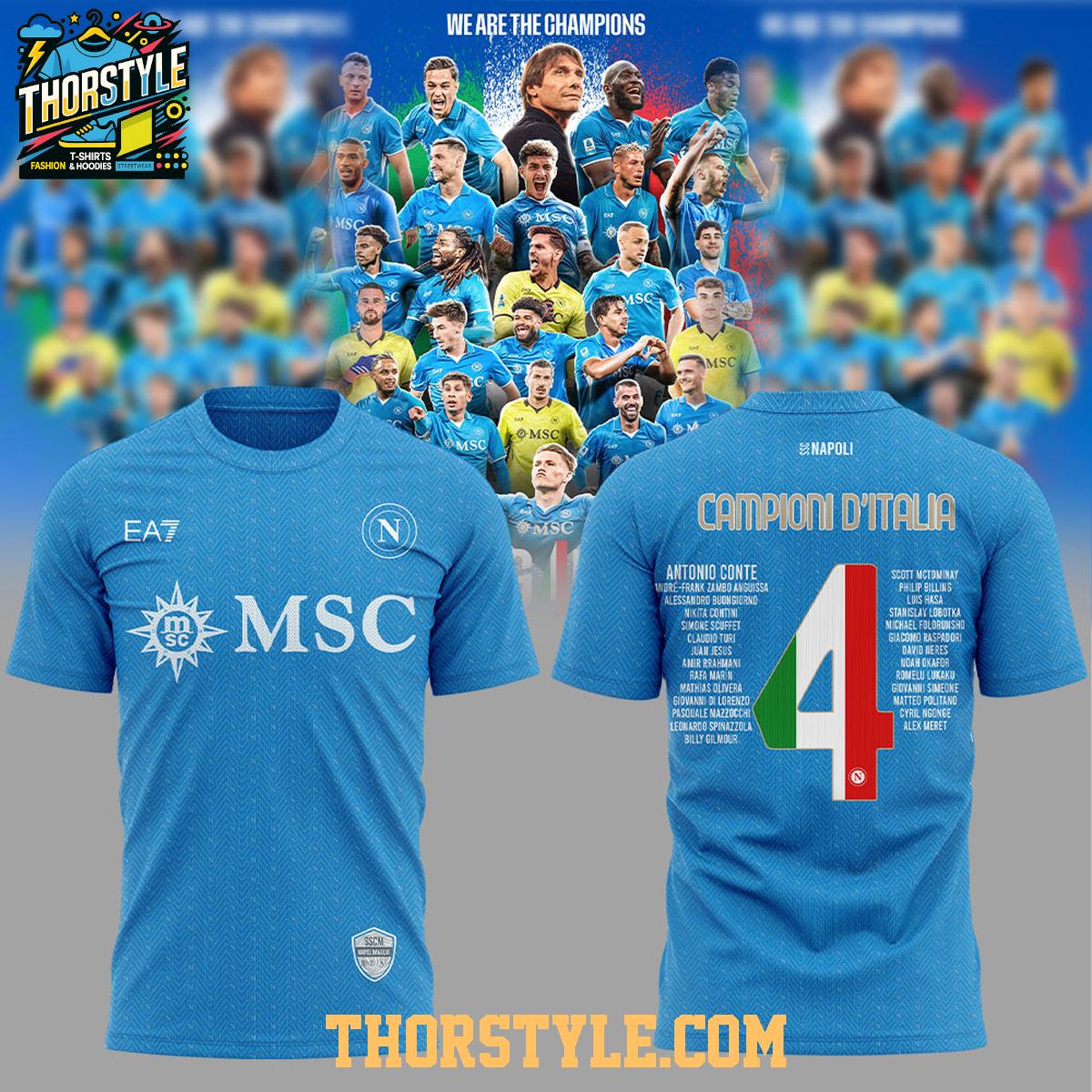 Napoli Campioni d’Italia Viva La Champions 2024-2025 Hoodie T-Shirt Napoli Campioni d’Italia Viva La Champions 2024-2025 Hoodie T-Shirt