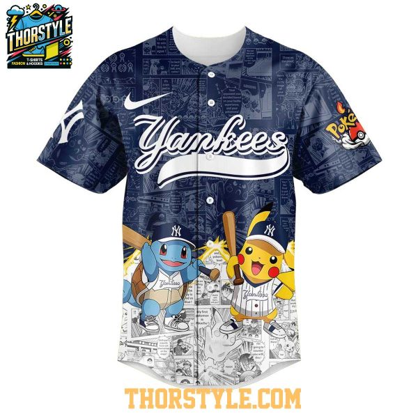 New York Yankees 2025 Pokémon Pikachu Bulbasaur Charmander Squirtle Baseball Jersey