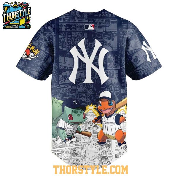 New York Yankees 2025 Pokémon Pikachu Bulbasaur Charmander Squirtle Baseball Jersey