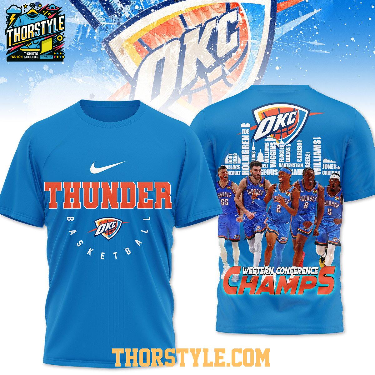 Oklahoma City Thunder 2025 Western Conference Champions Skyline Hoodie T-Shirt Oklahoma City Thunder 2025 Western Conference Champions Skyline Hoodie T-Shirt
