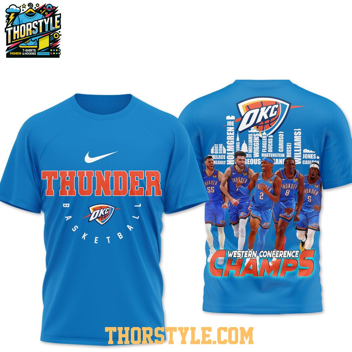 Oklahoma City Thunder 2025 Western Conference Champions Skyline Hoodie T-Shirt Oklahoma City Thunder 2025 Western Conference Champions Skyline Hoodie T-Shirt
