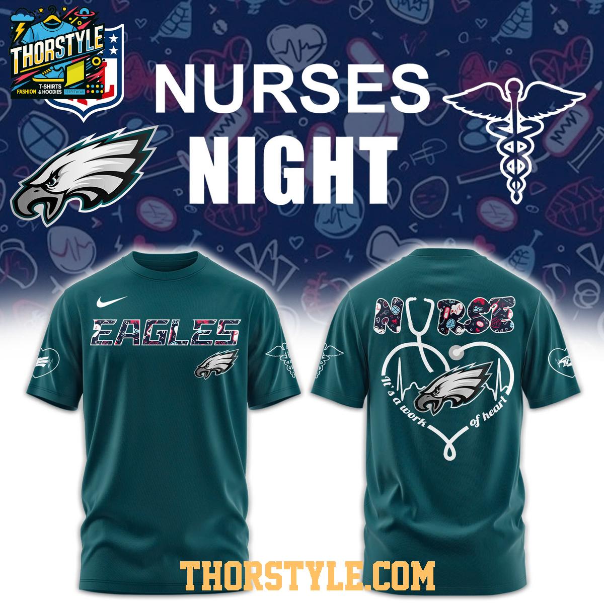 Philadelphia Eagles Night Nurses Appreciation Work Of Heart 2025 Hoodie T-Shirt Philadelphia Eagles Night Nurses Appreciation Work Of Heart 2025 Hoodie T-Shirt