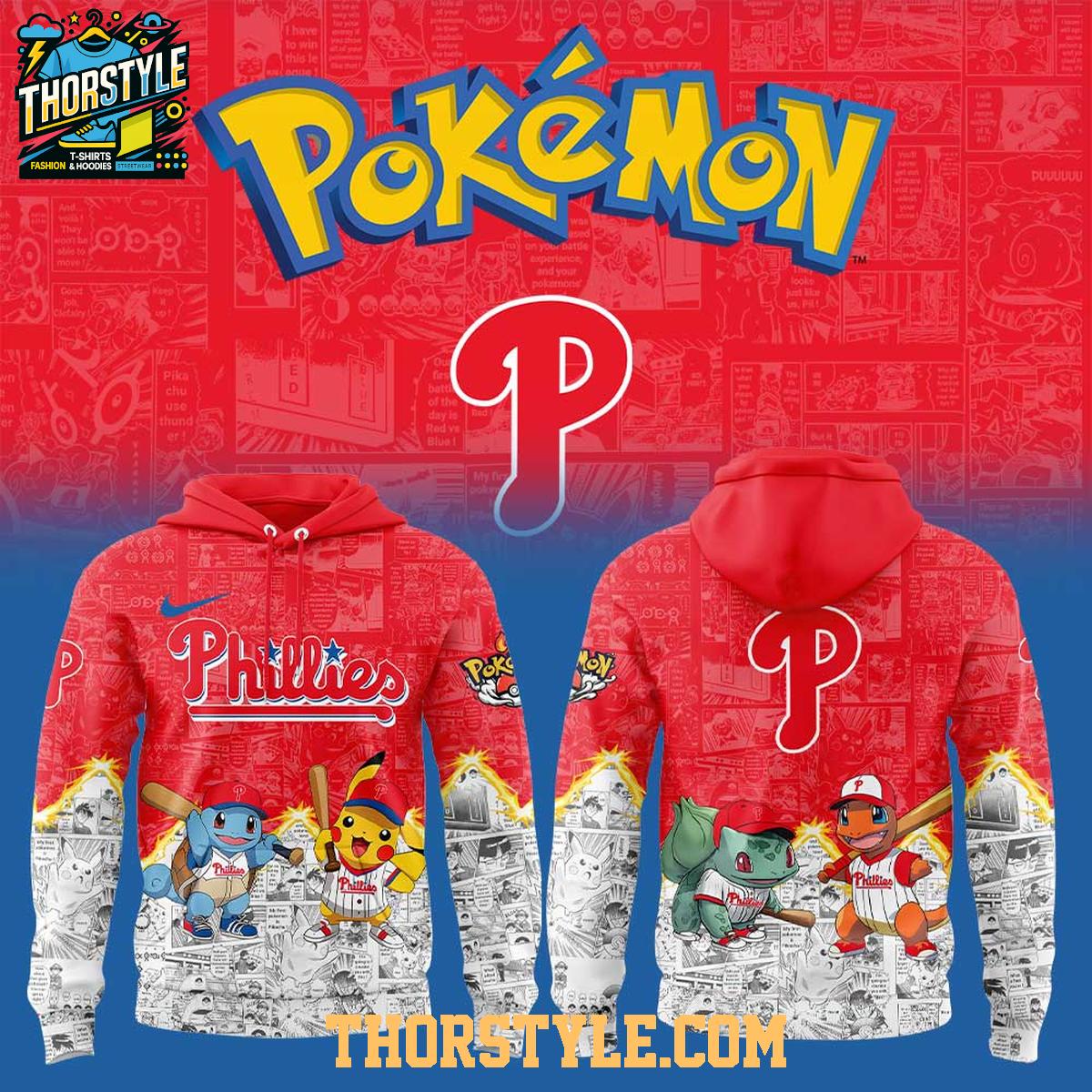 Philadelphia Phillies 2025 Pokémon Pikachu Bulbasaur Charmander Squirtle Hoodie T-Shirt Philadelphia Phillies 2025 Pokémon Pikachu Bulbasaur Charmander Squirtle Hoodie T-Shirt