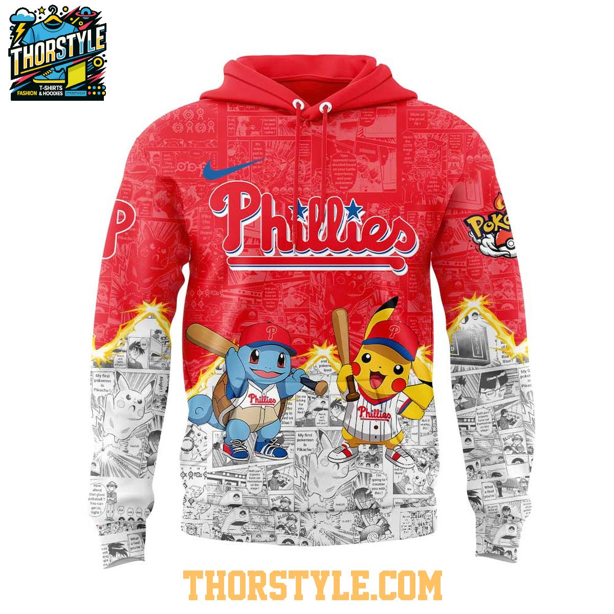 Philadelphia Phillies 2025 Pokémon Pikachu Bulbasaur Charmander Squirtle Hoodie T-Shirt Philadelphia Phillies 2025 Pokémon Pikachu Bulbasaur Charmander Squirtle Hoodie T-Shirt