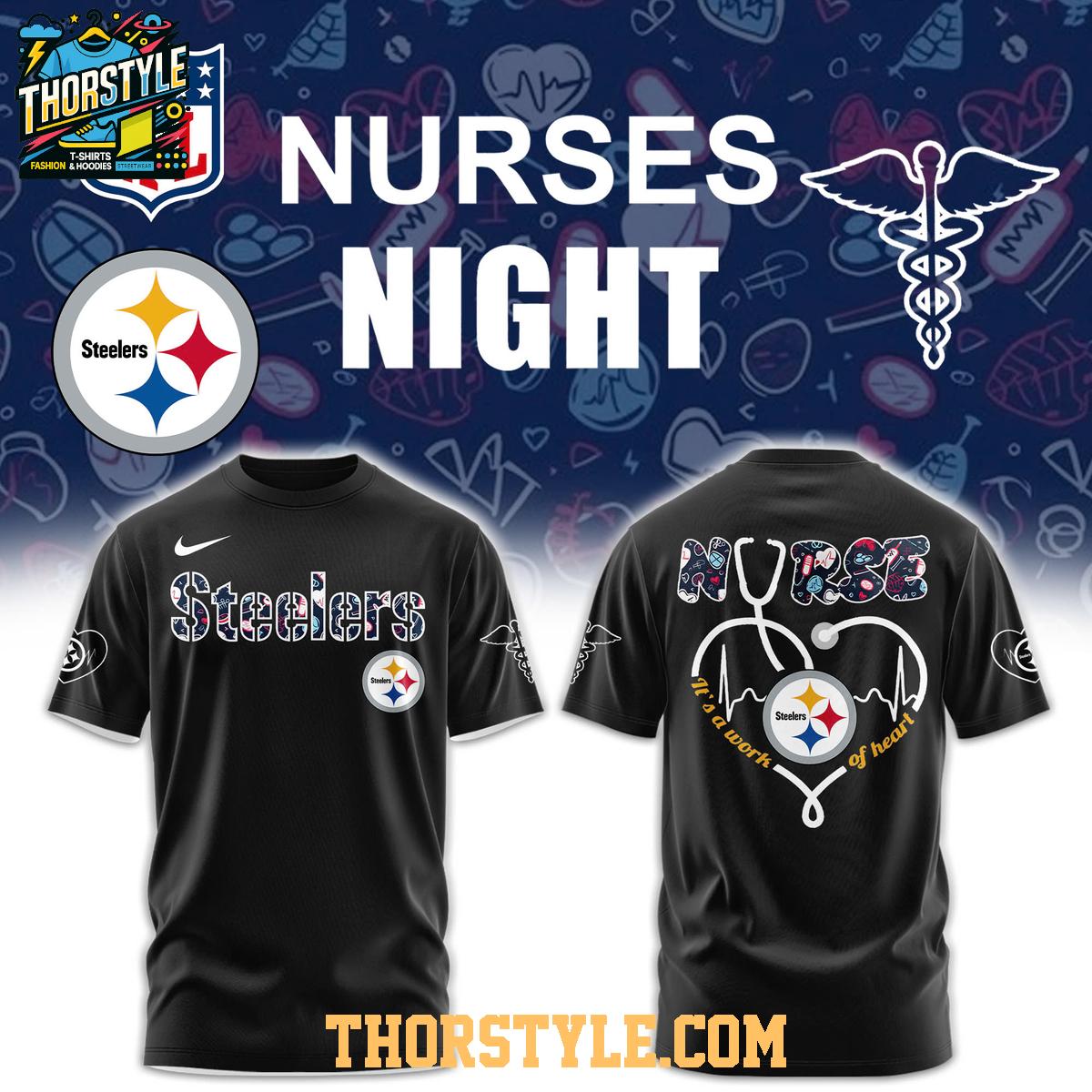 Pittsburgh Steelers Night Nurses Appreciation Work Of Heart 2025 Hoodie T-Shirt Pittsburgh Steelers Night Nurses Appreciation Work Of Heart 2025 Hoodie T-Shirt