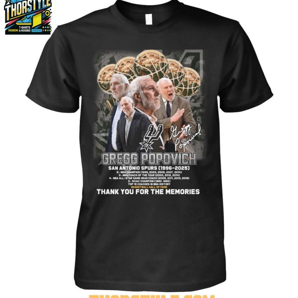 San Antonio Spurs 1996-2025 Gregg Popovich Thank You For The Memories Tshirt