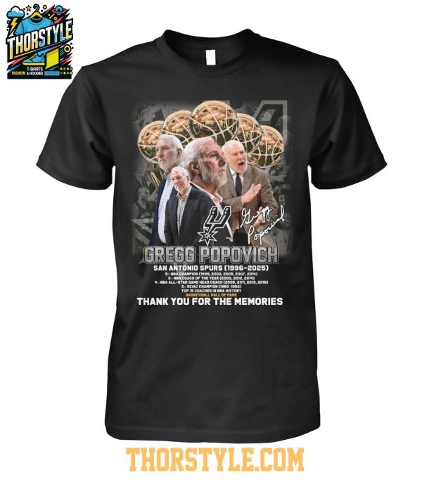 San Antonio Spurs 1996-2025 Gregg Popovich Thank You For The Memories Tshirt