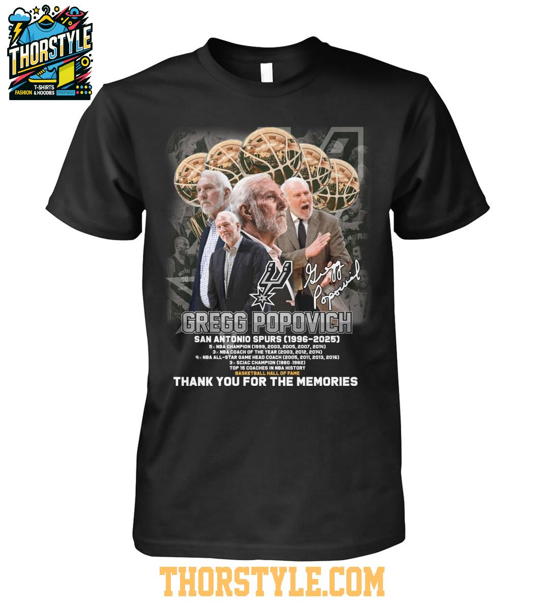 San Antonio Spurs 1996-2025 Gregg Popovich Thank You For The Memories Tshirt San Antonio Spurs 1996-2025 Gregg Popovich Thank You For The Memories Tshirt