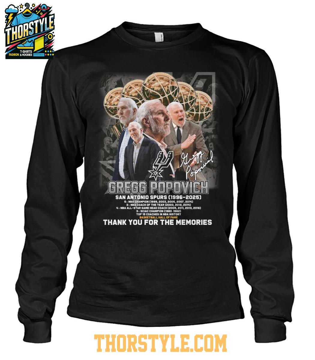 San Antonio Spurs 1996-2025 Gregg Popovich Thank You For The Memories Tshirt San Antonio Spurs 1996-2025 Gregg Popovich Thank You For The Memories Tshirt