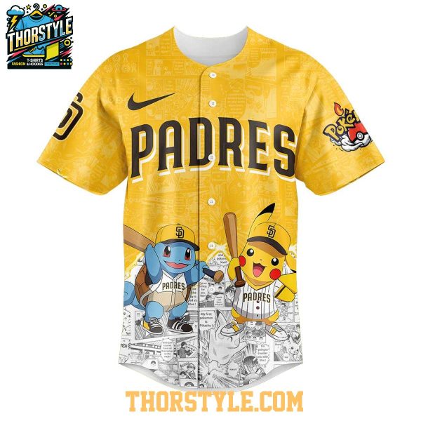 San Diego Padres 2025 Pokémon Pikachu Bulbasaur Charmander Squirtle Baseball Jersey