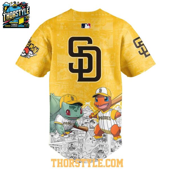 San Diego Padres 2025 Pokémon Pikachu Bulbasaur Charmander Squirtle Baseball Jersey