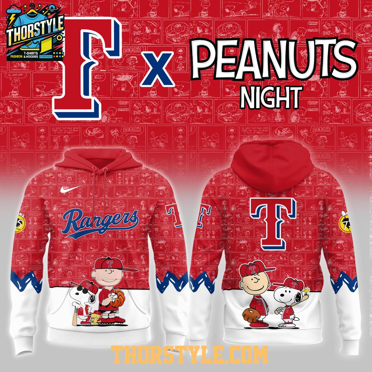 Texas Rangers 2025 Snoopy Happy Peanuts Night Hoodie T-Shirt Texas Rangers 2025 Snoopy Happy Peanuts Night Hoodie T-Shirt